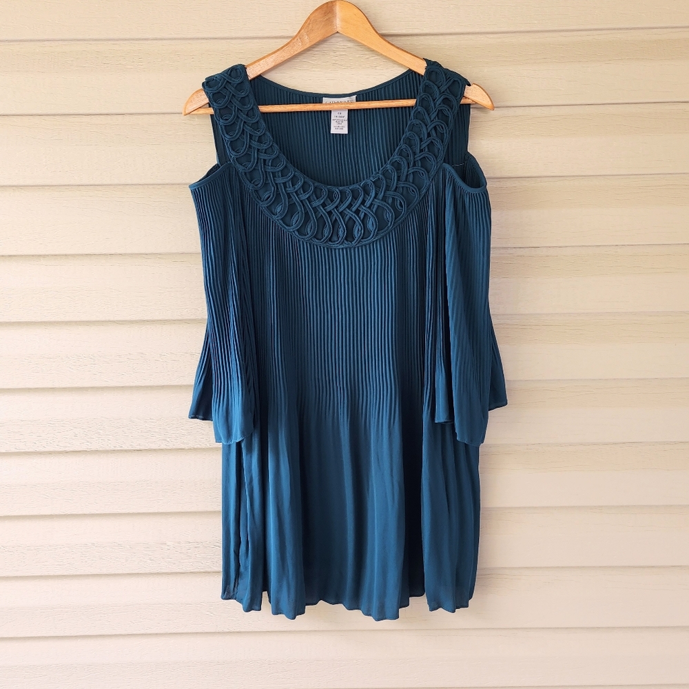 Catherines green pleated blouse plus size